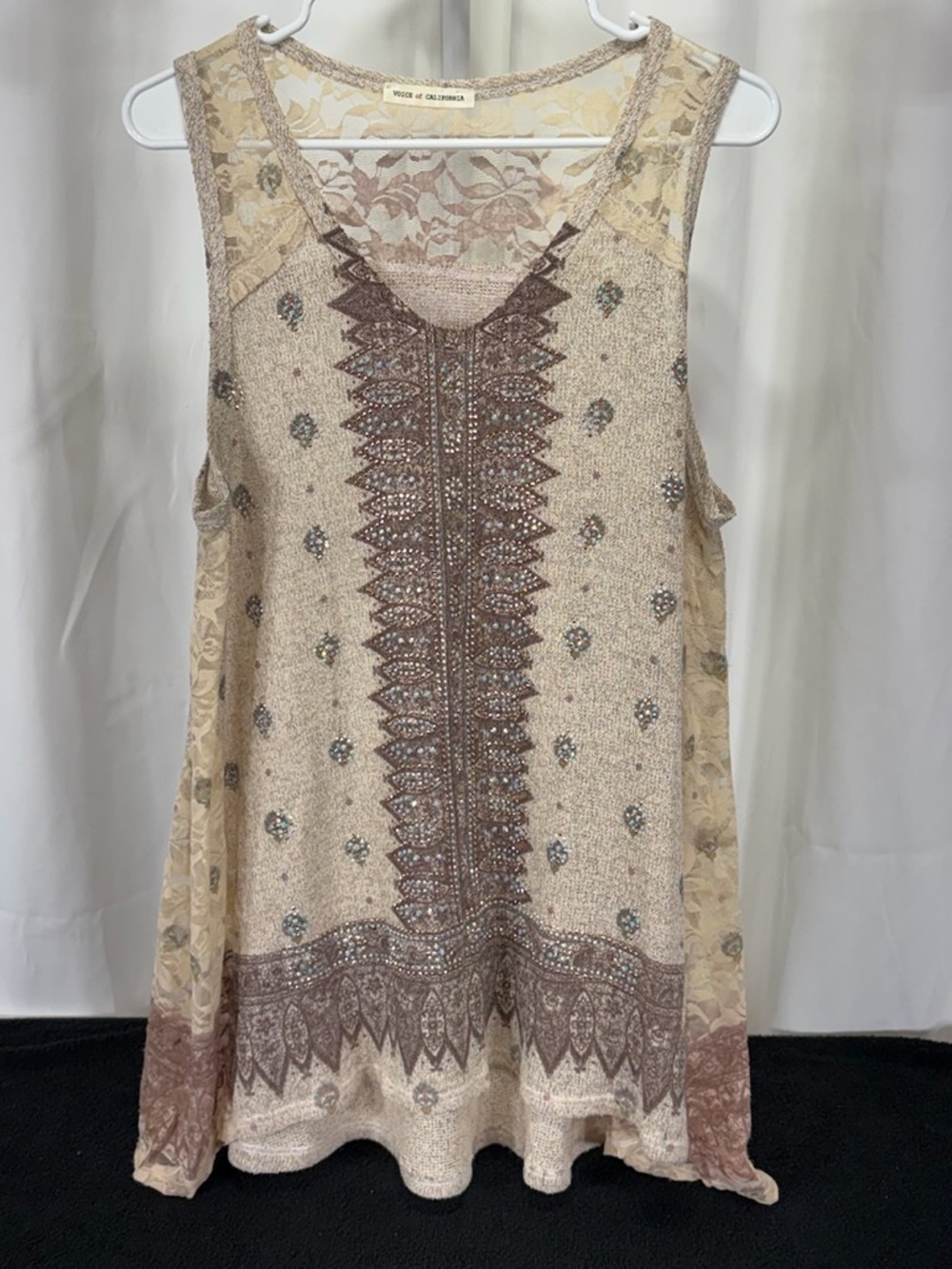 Vocal Beige and Brown Embellished Lace-Back Camisole 2218